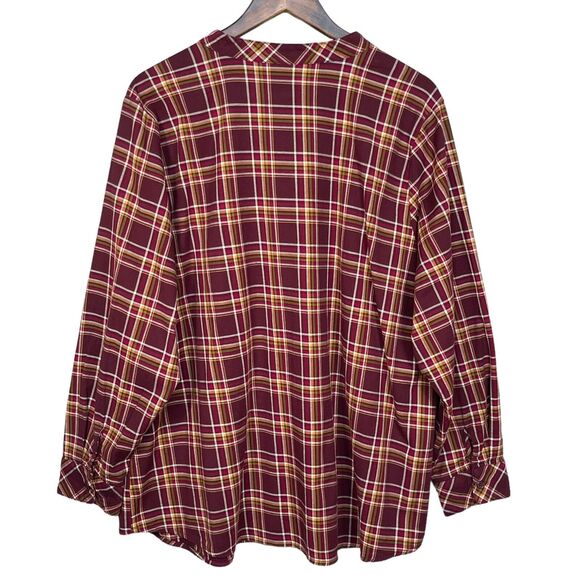D&Co. Plaid Mandarin Collar Top‎ Women Size 2X Red Pocket Button Up - Picture 8 of 13